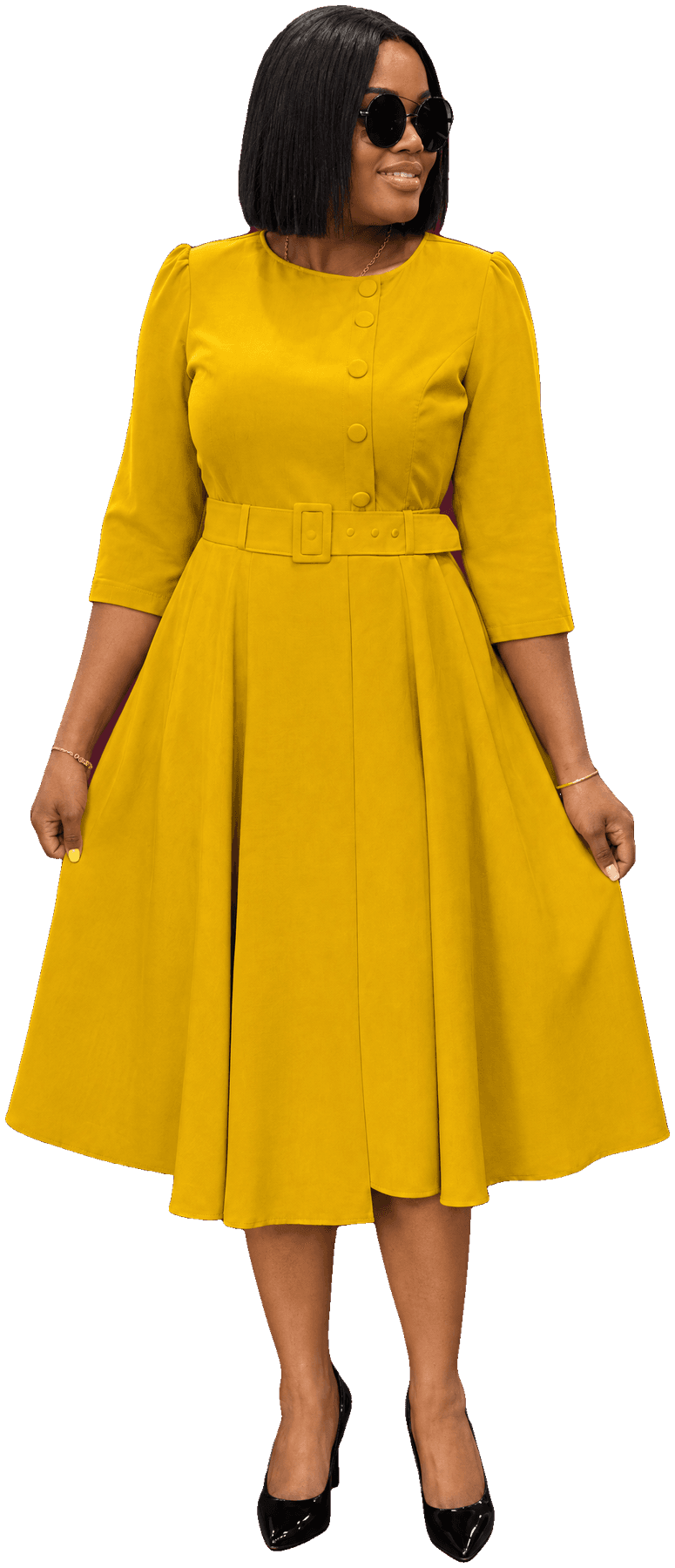 The mustard belted dress