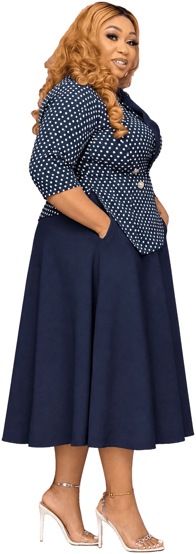 The navy polka-dot set